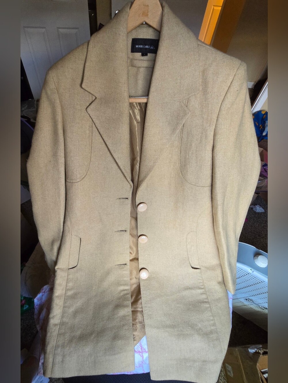 Vintage 1970s Monte Carlo Camel Wool Longline Overcoat Blazer Women's Large